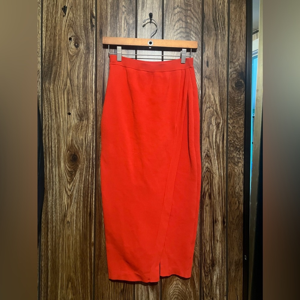 Stretchy red pencil wrap skirt
